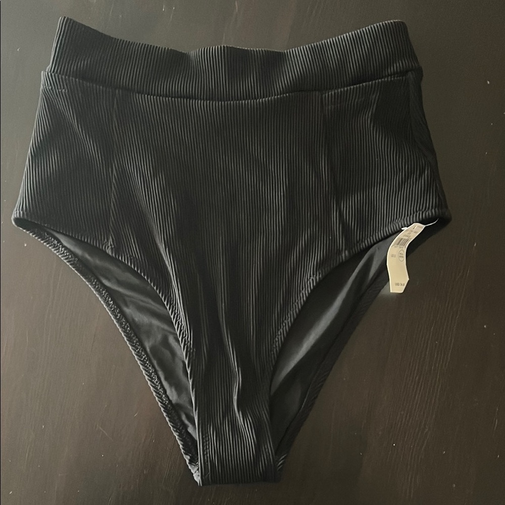 Aerie Black High-Waisted Ribbed Bikini Bottom